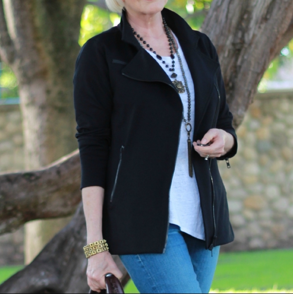 Eileen Fisher Women's Black Jacket SMALL Asymmetrical Zip Up Sweatshirt